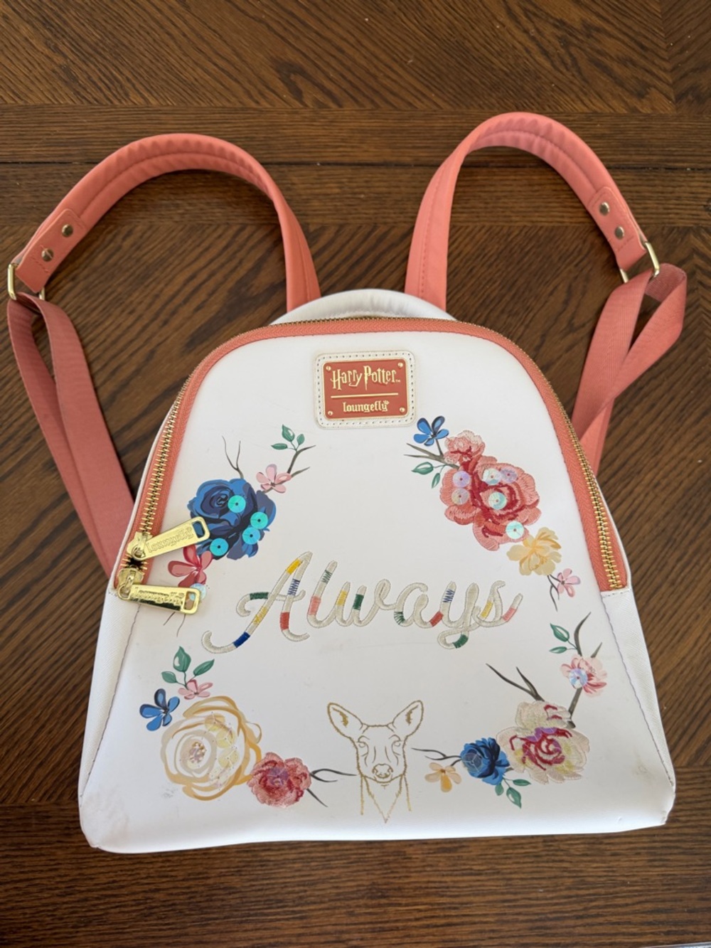 Loungefly Kids Floral 'Always' Mini Backpack - White & Coral